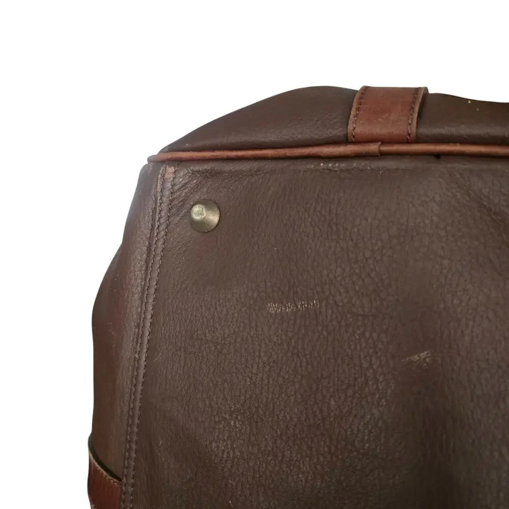 M London Mens Tote Duffel Bag Brown Leather Travel Gym Weekender Carry On Preppy